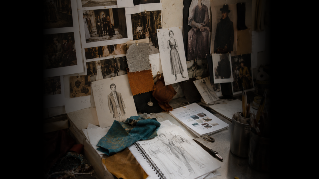Visuel de dessins de vêtements, de tissus, de moodboard pour l'habillage